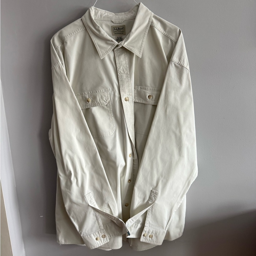 L.L.Bean Traditional Fit Button Down Shirt Beige Cotton XXL